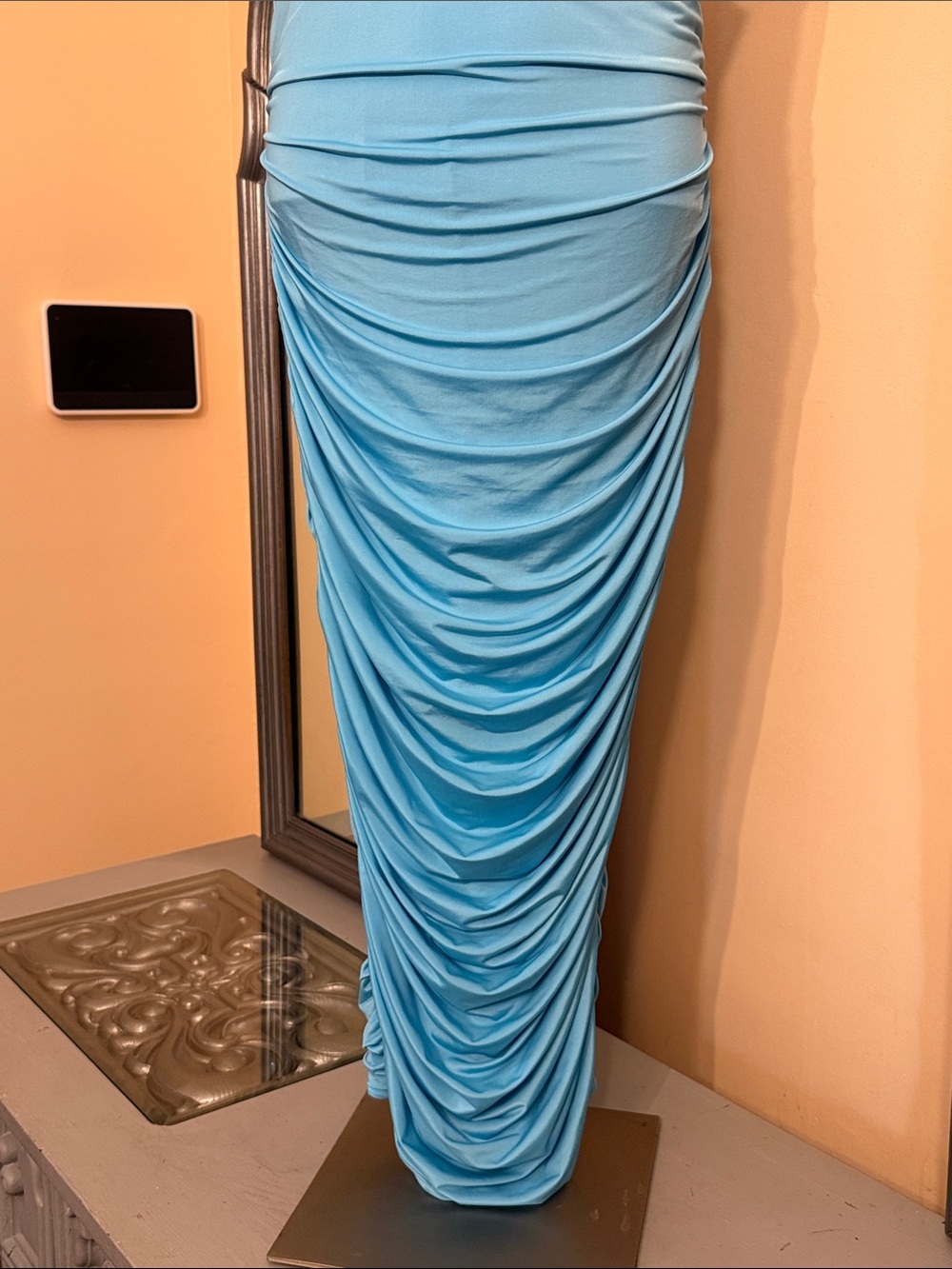 AKIRA XL Light Blue Ruched Maxi Dress - Picture 3 of 9